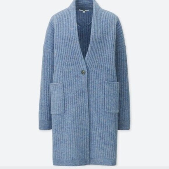 Uniqlo Single Button Wool Ribbed Knit Long Sleeve Sweater Coat Size S EUC - Picture 1 of 9